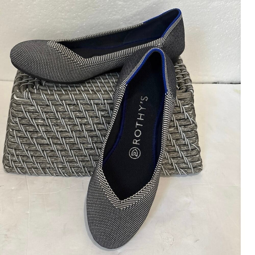 Rothys Birdseye Round Toe Flats Size 7 Grey Ballet Slip On Shoe Retired Color